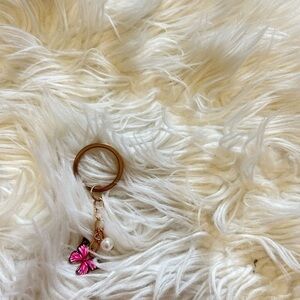 Gold Keychain with Pink Butterfly Charm